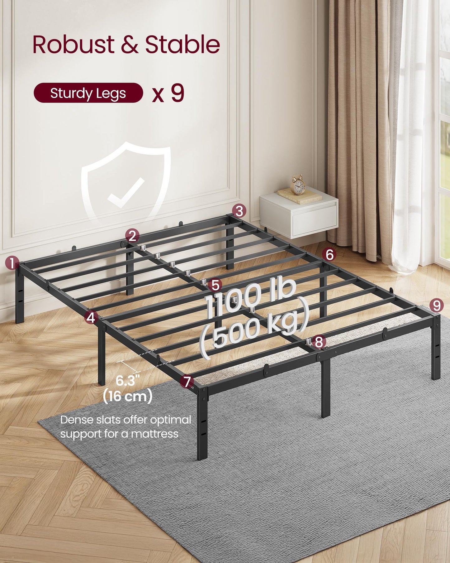 Single Metal Bed Frame 90 x 190 cm Easy Assembly Ink Black - image 12