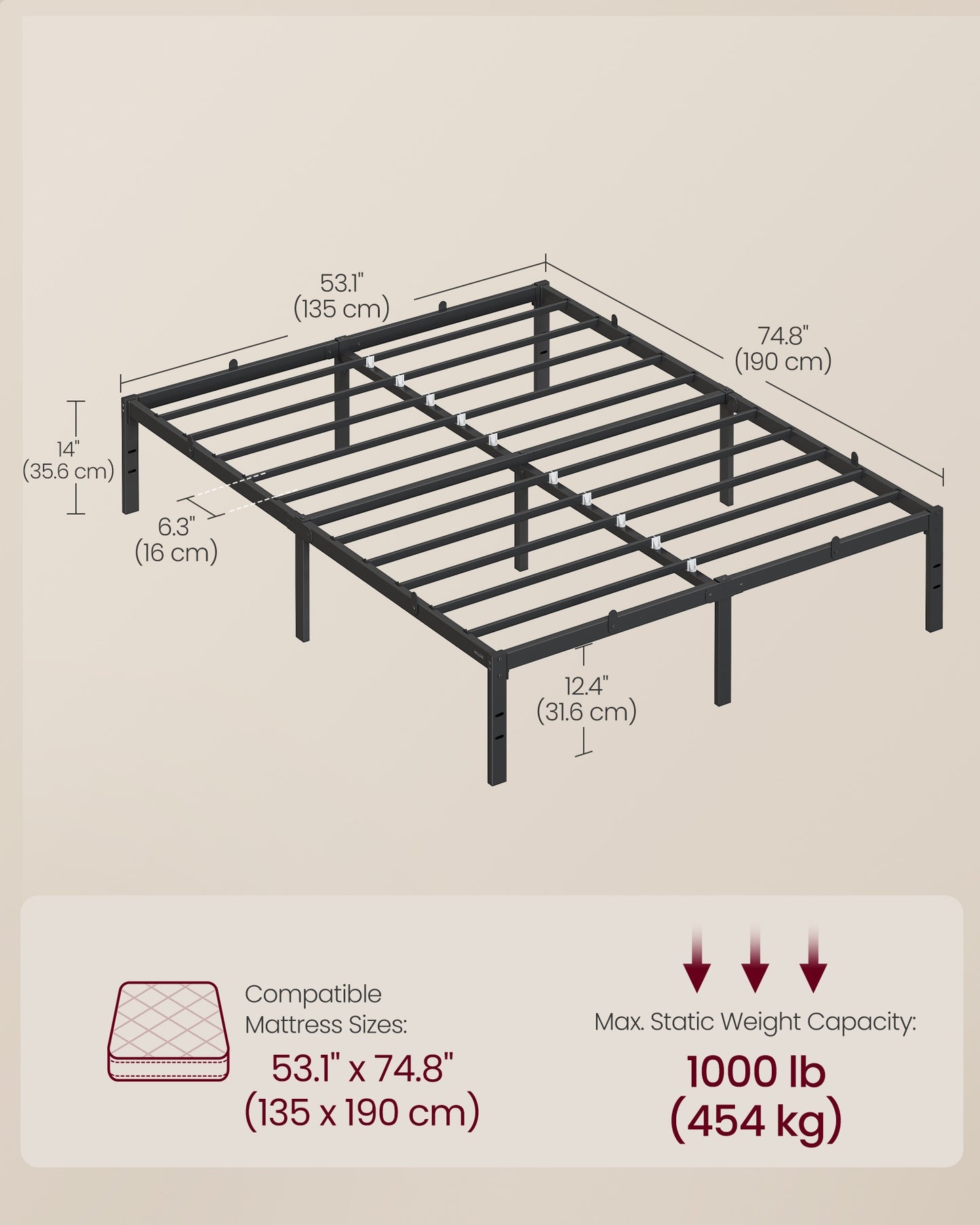Single Metal Bed Frame 90 x 190 cm Easy Assembly Ink Black - image 14