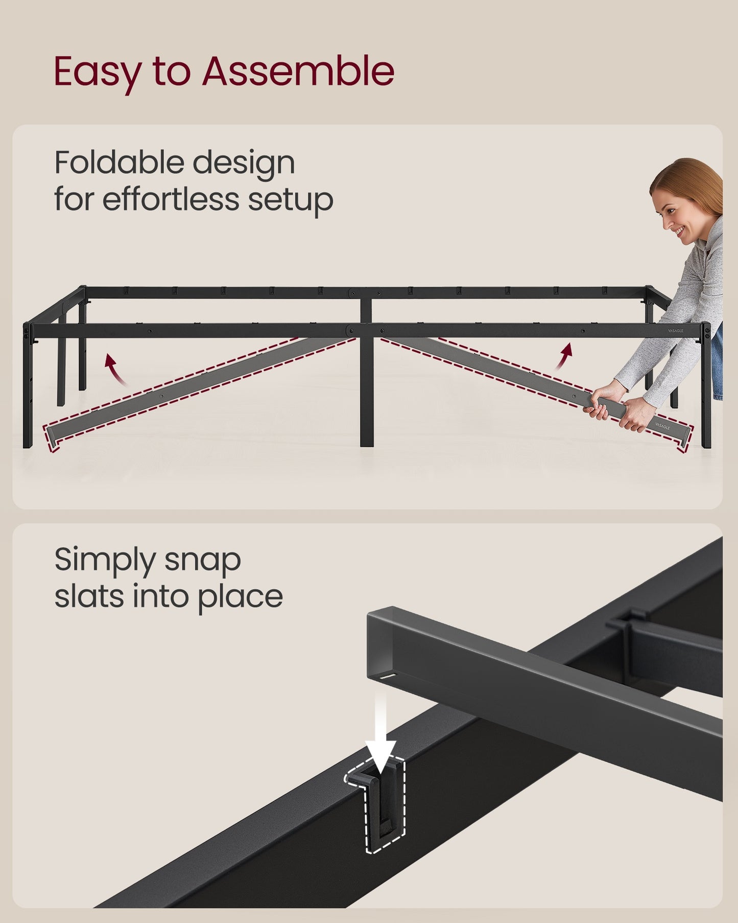 Single Metal Bed Frame 90 x 190 cm Easy Assembly Ink Black - image 15