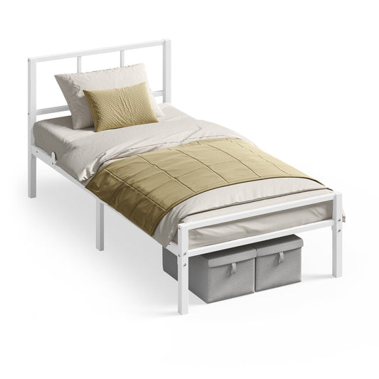 Bed Frame, 90 x 190 cm, with Slats and Headboard, Matte White - image 1