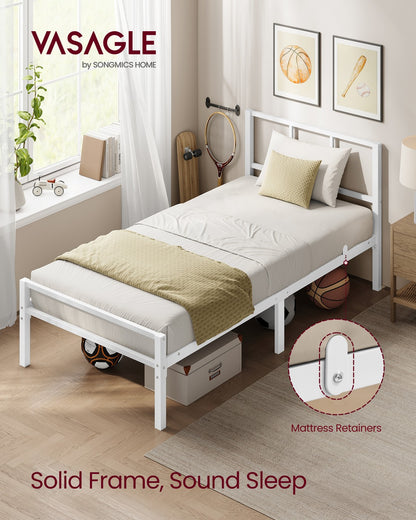 Bed Frame, 90 x 190 cm, with Slats and Headboard, Matte White - image 2
