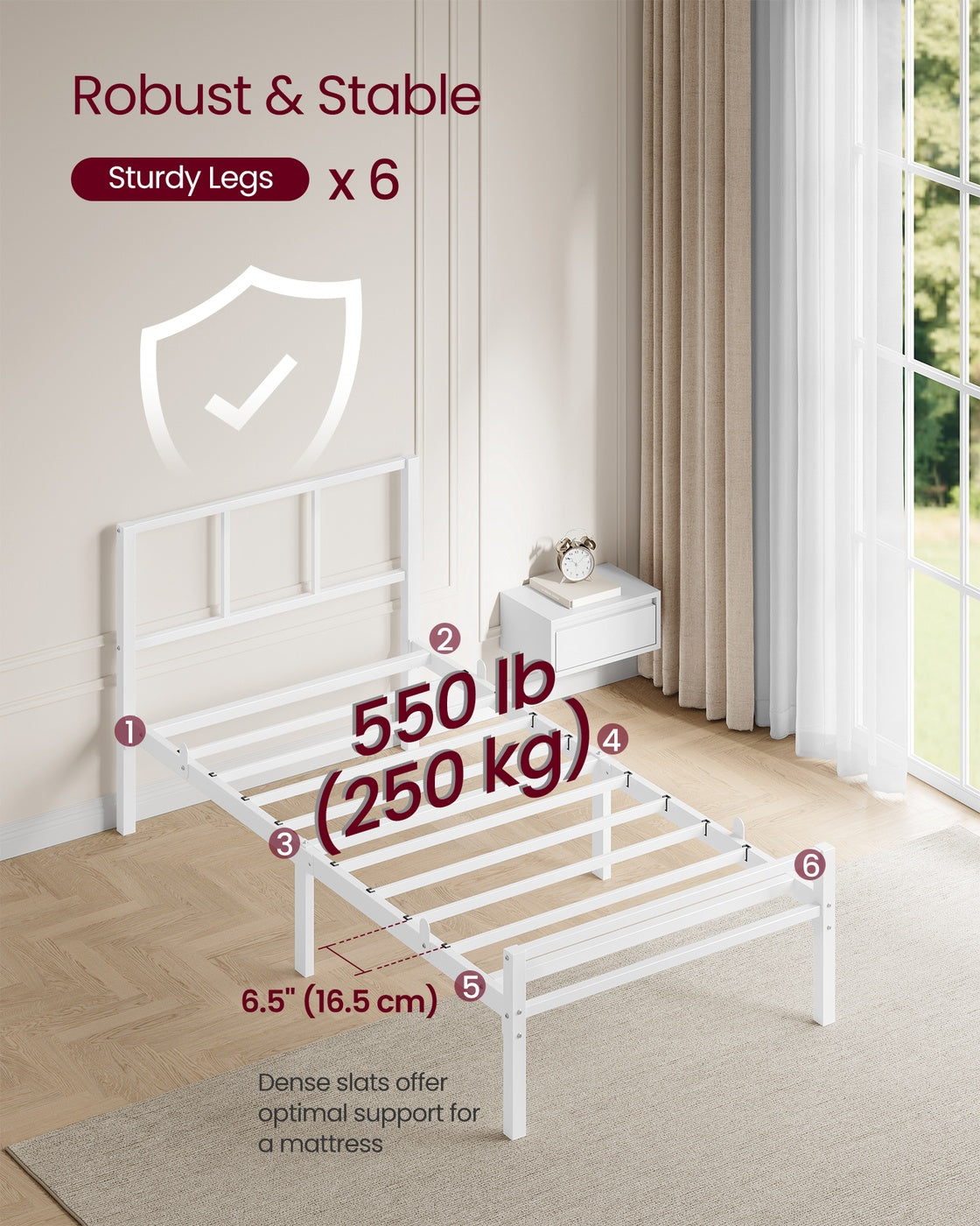 Bed Frame, 90 x 190 cm, with Slats and Headboard, Matte White - image 4
