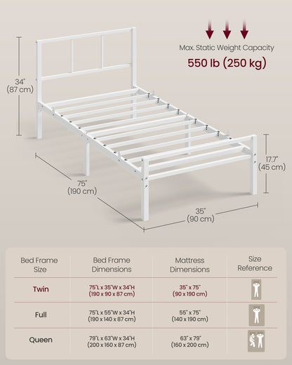 Bed Frame, 90 x 190 cm, with Slats and Headboard, Matte White - image 5