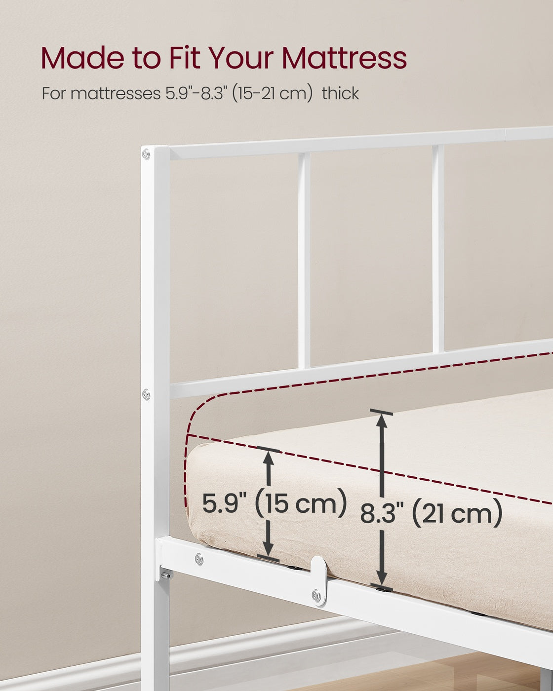 Bed Frame, 90 x 190 cm, with Slats and Headboard, Matte White - image 7