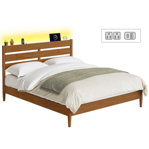 Bed Frame, Wood Platform Bed with Storage Headboard - image 9