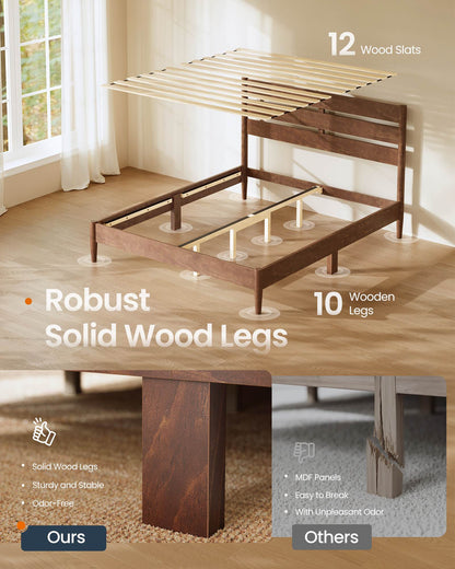 Full Bed Frame, Coffee Brown, LED Headboard, Storage Shelf, Charging Station, 1100 lbs