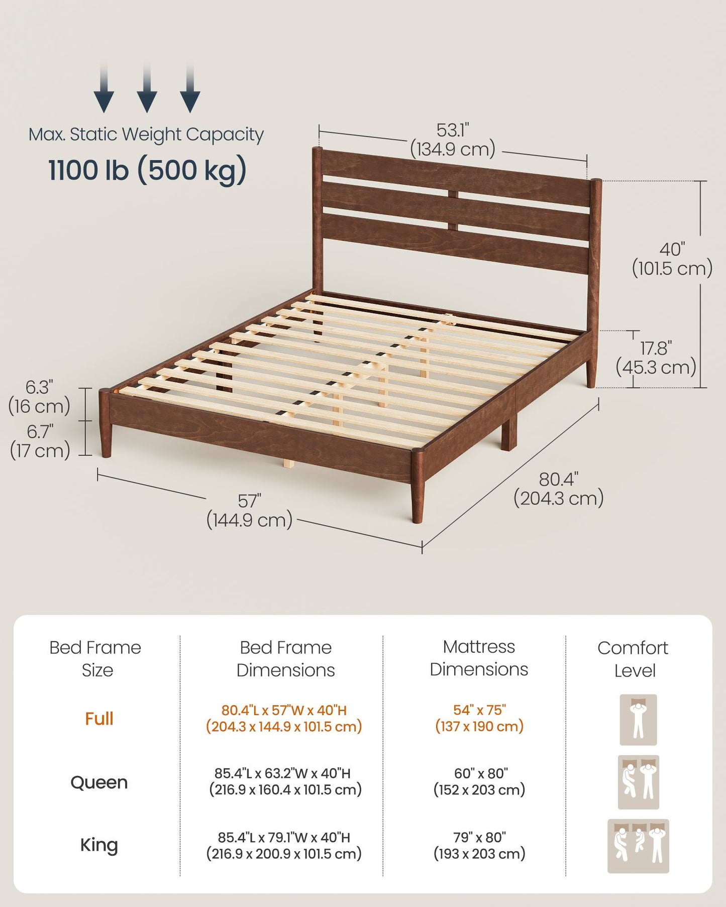 Full Bed Frame with Headboard
