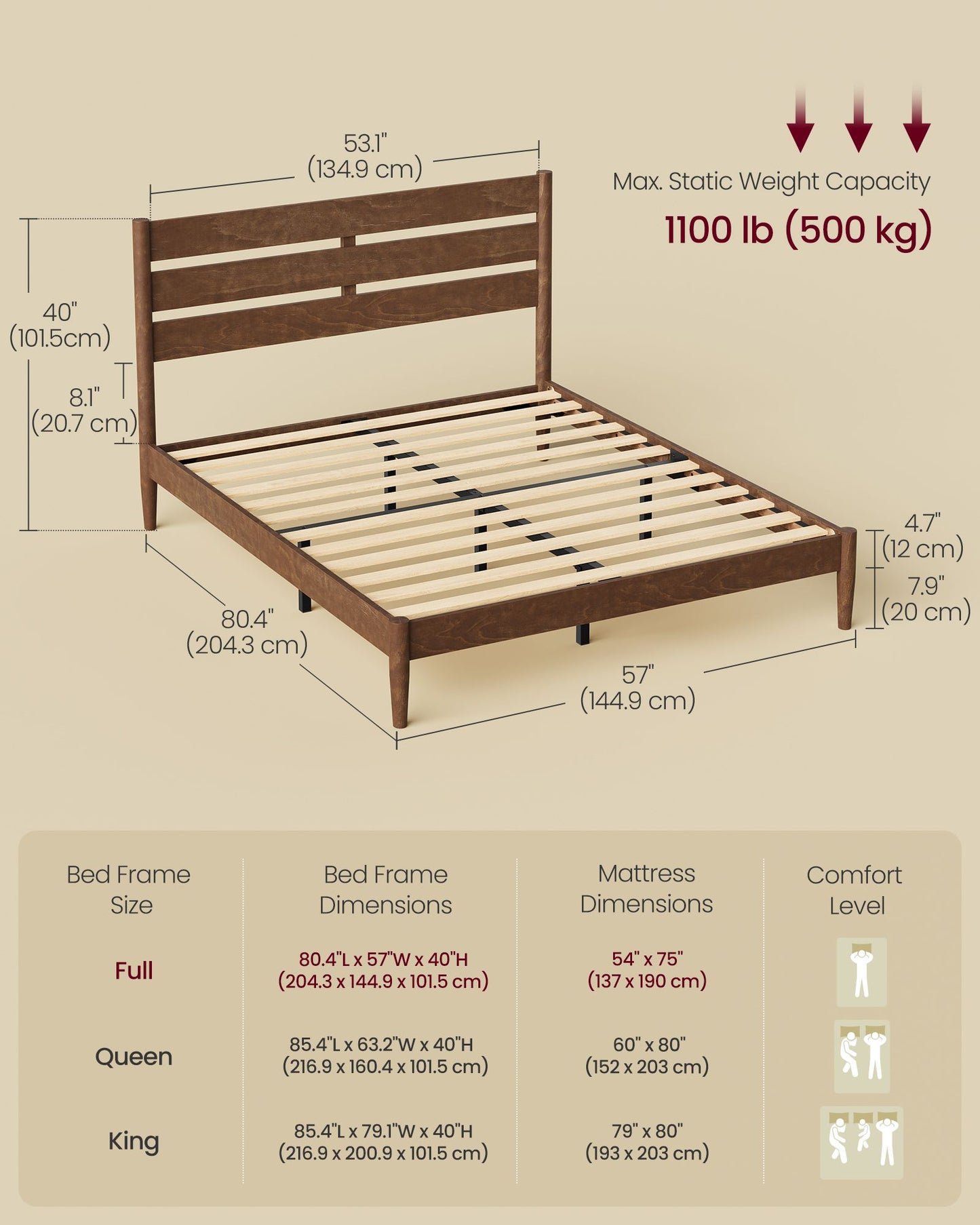 Bed Frame, Wood Platform Bed with Storage Headboard - image 6