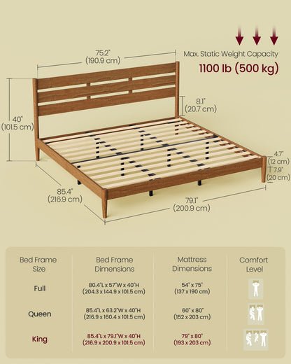 Bed Frame, Wood Platform Bed with Storage Headboard - image 7