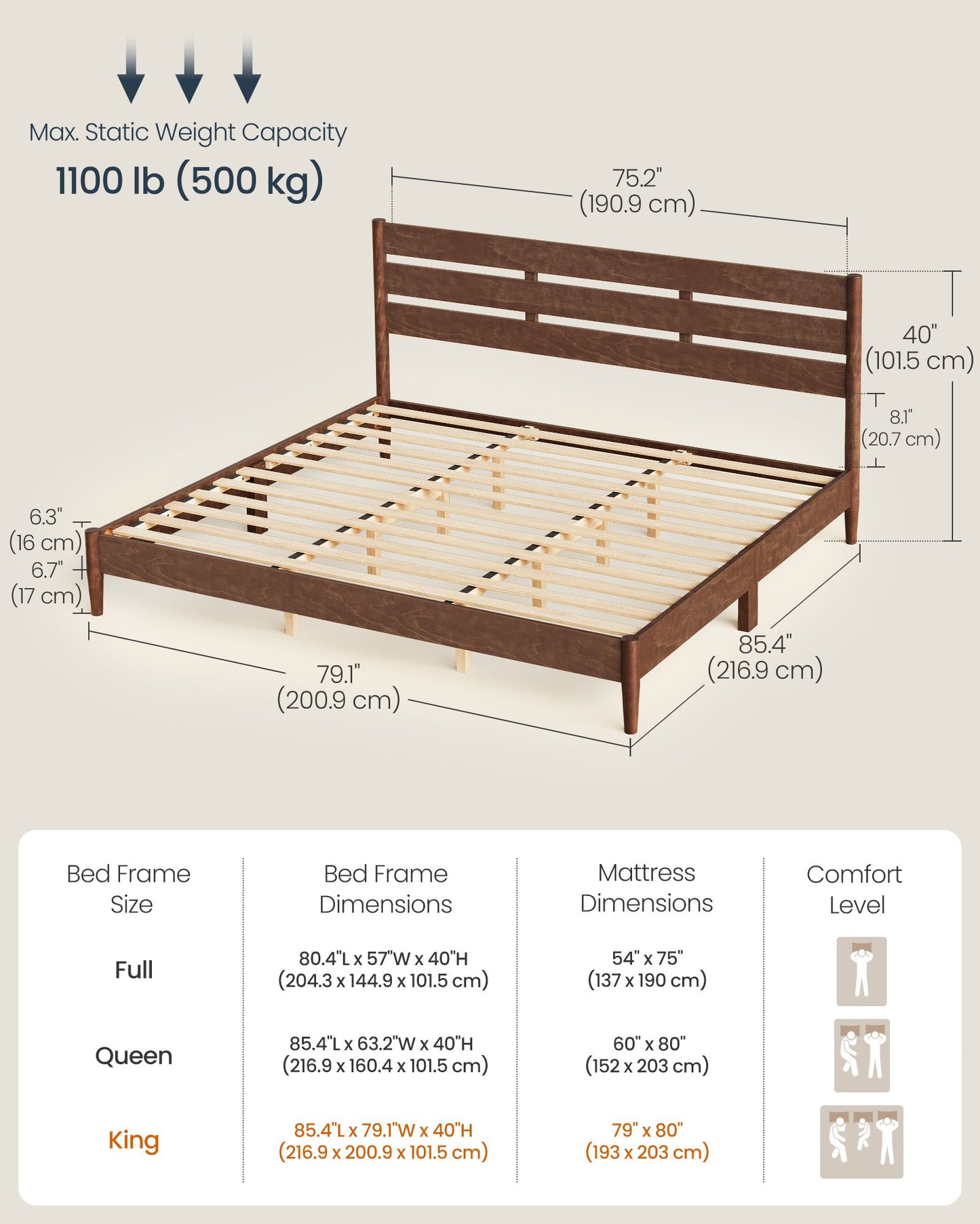 King Bed Frame with Headboard