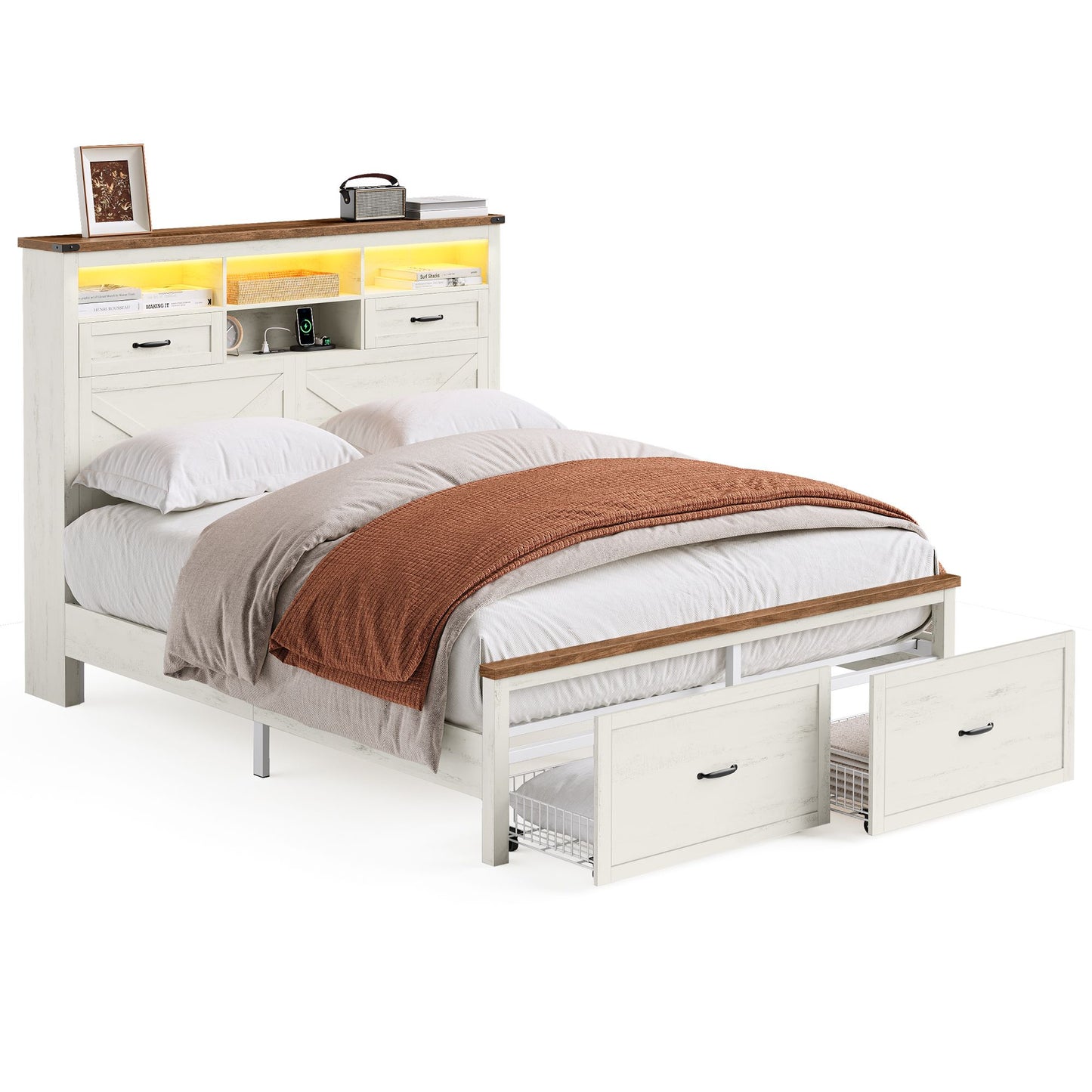 Queen Bed Frame with Storage Headboard