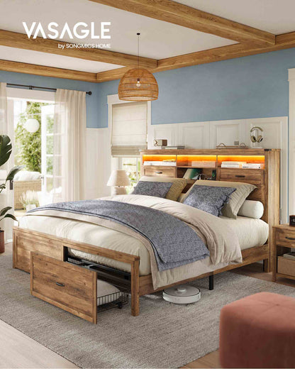 King Bed Frame with Storage Headboard
