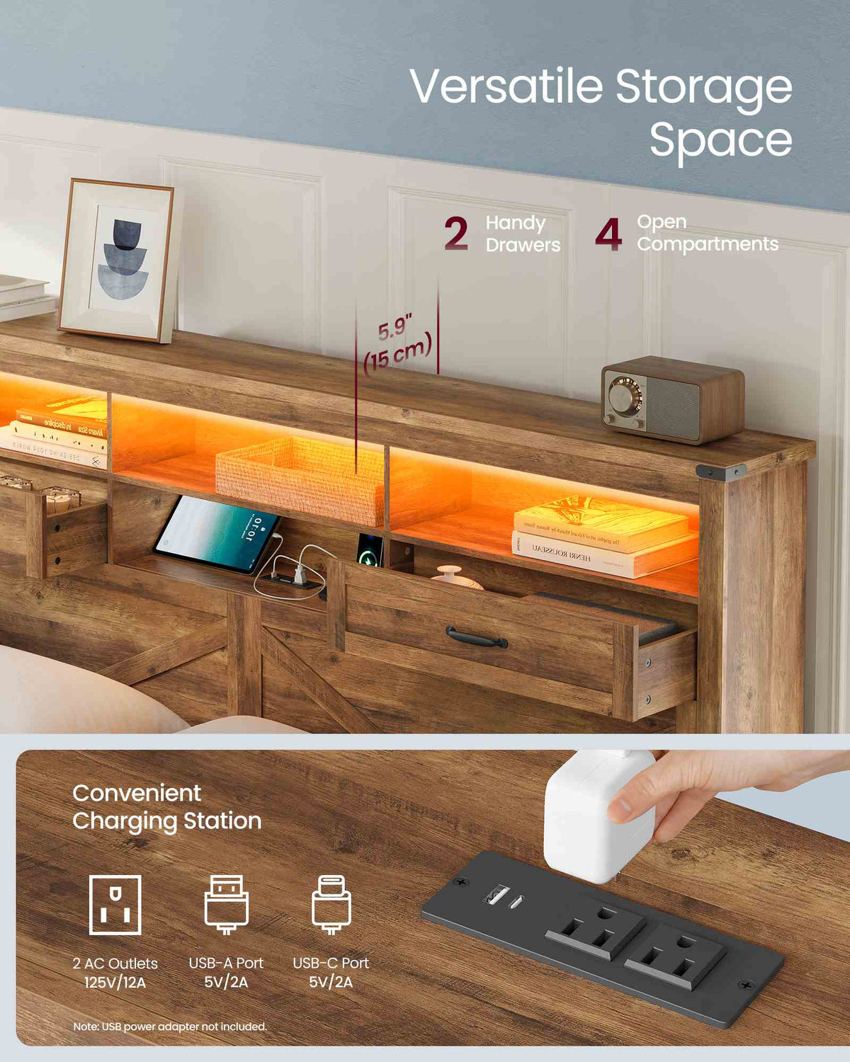 King Bed Frame with Storage Headboard