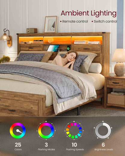 King Bed Frame with Storage Headboard
