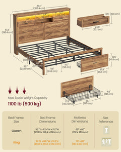 King Bed Frame with Storage Headboard - HWLEXTRA 