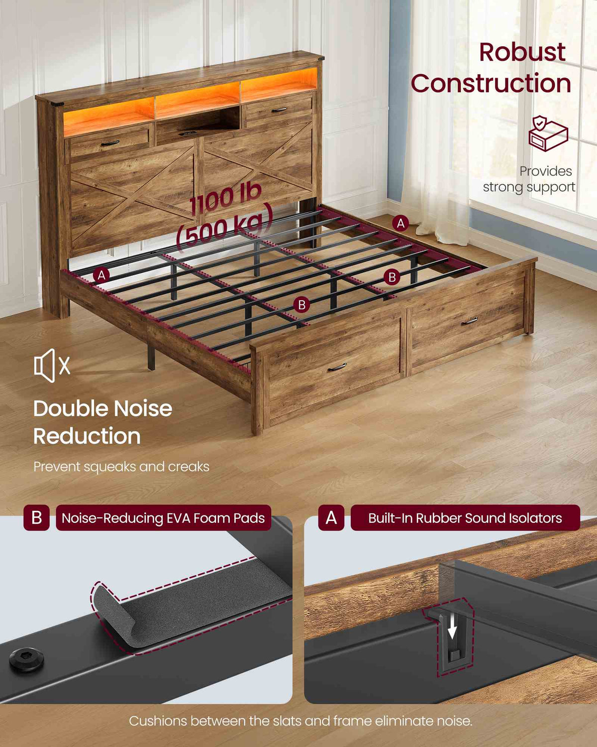 King Bed Frame with Storage Headboard
