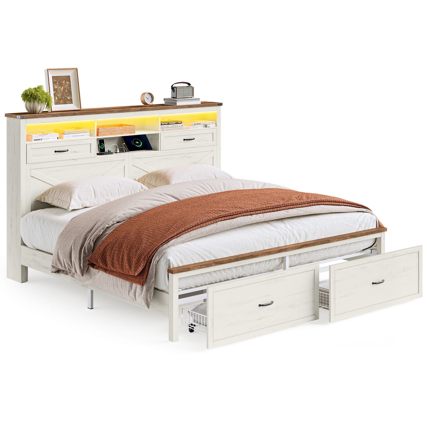 King Bed Frame with Storage Headboard - HWLEXTRA 