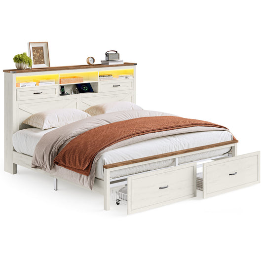 King Bed Frame with Storage Headboard - HWLEXTRA 