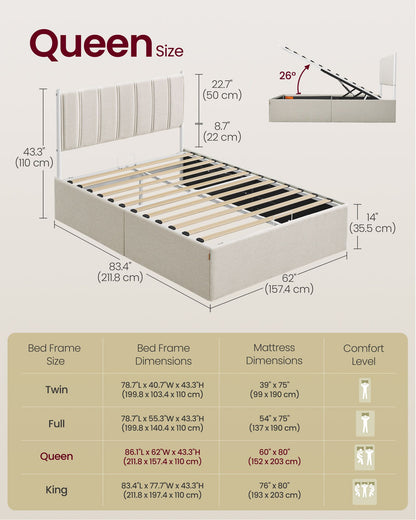 Lift Up Storage Bed Frame Queen Size