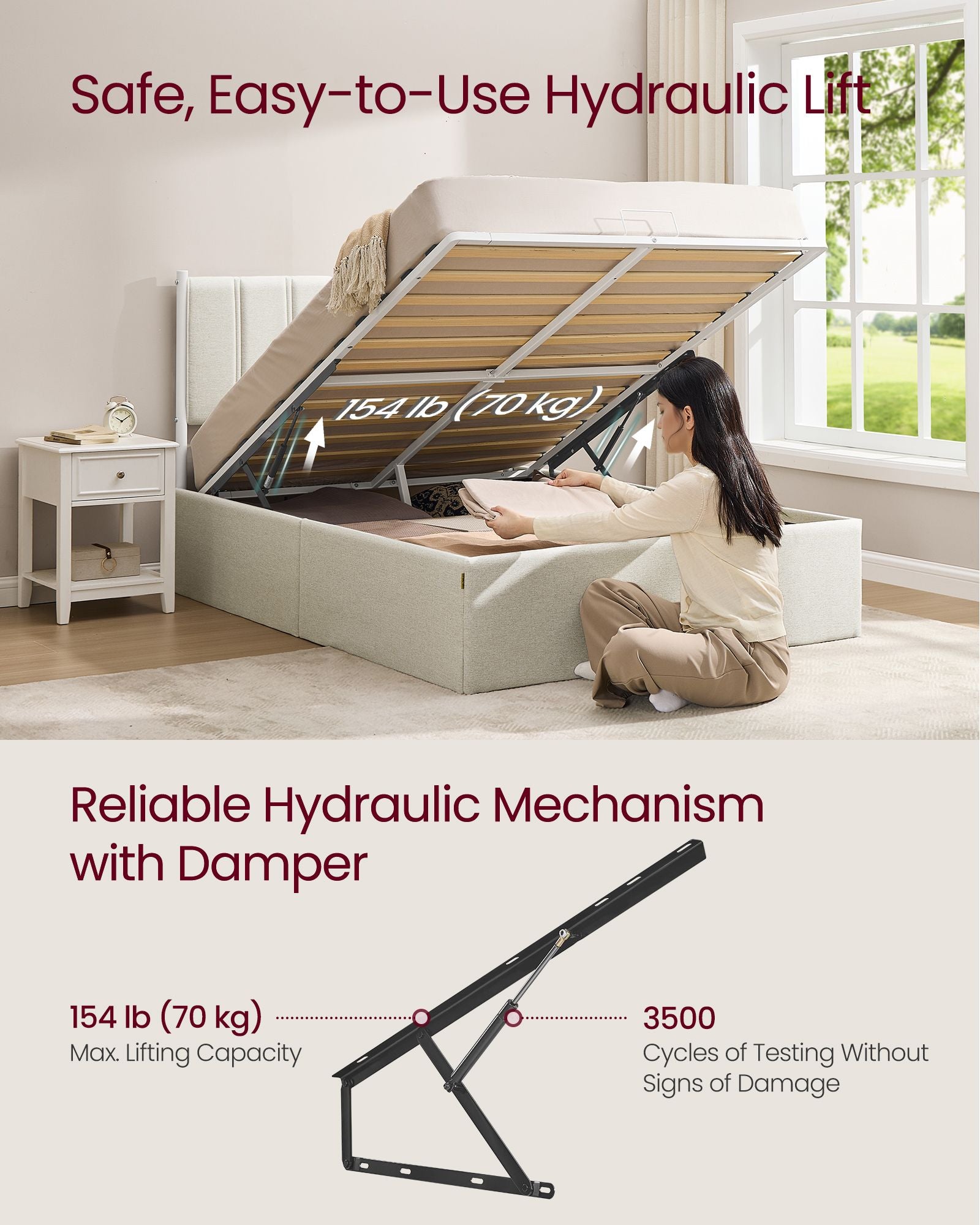Lift Up Storage Bed Frame Full Size - HWLEXTRA 