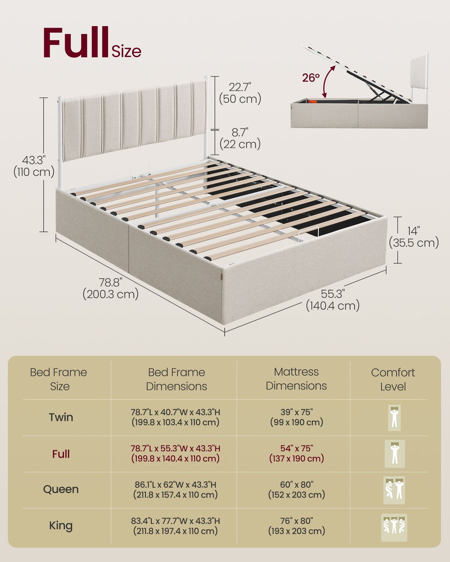 Lift Up Storage Bed Frame Full Size - HWLEXTRA 