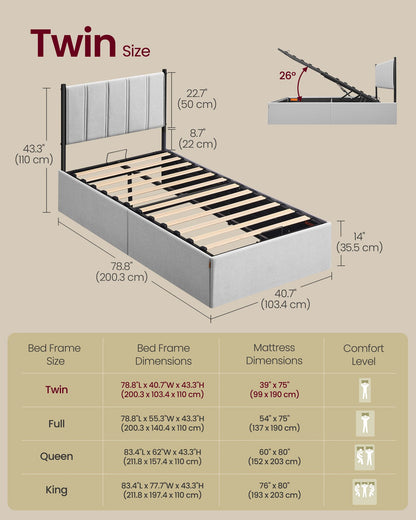 Lift Up Storage Bed Frame Twin Size, Hydraulic Platform Bed