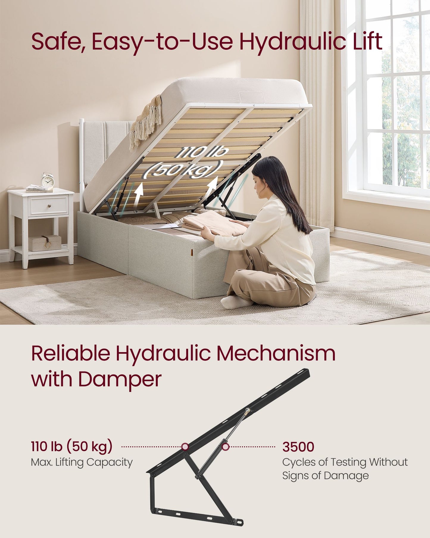 Lift Up Storage Bed Frame Twin Size, Hydraulic Platform Bed