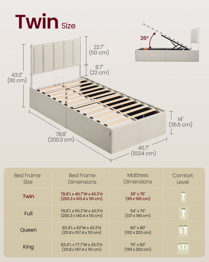 Lift Up Storage Bed Frame Twin Size, Hydraulic Platform Bed