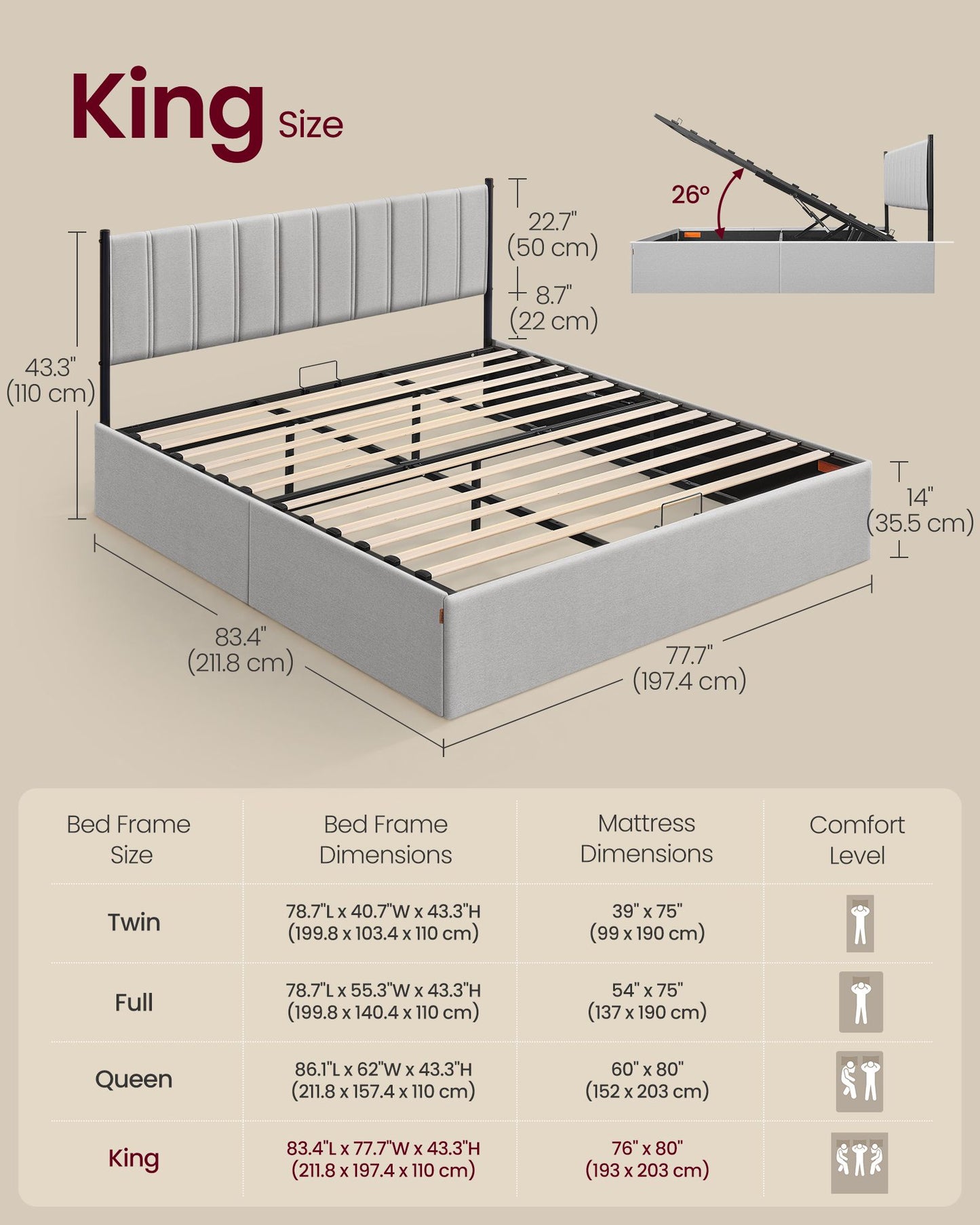Lift Up Storage Bed Frame King Size