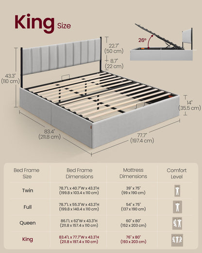Lift Up Storage Bed Frame King Size