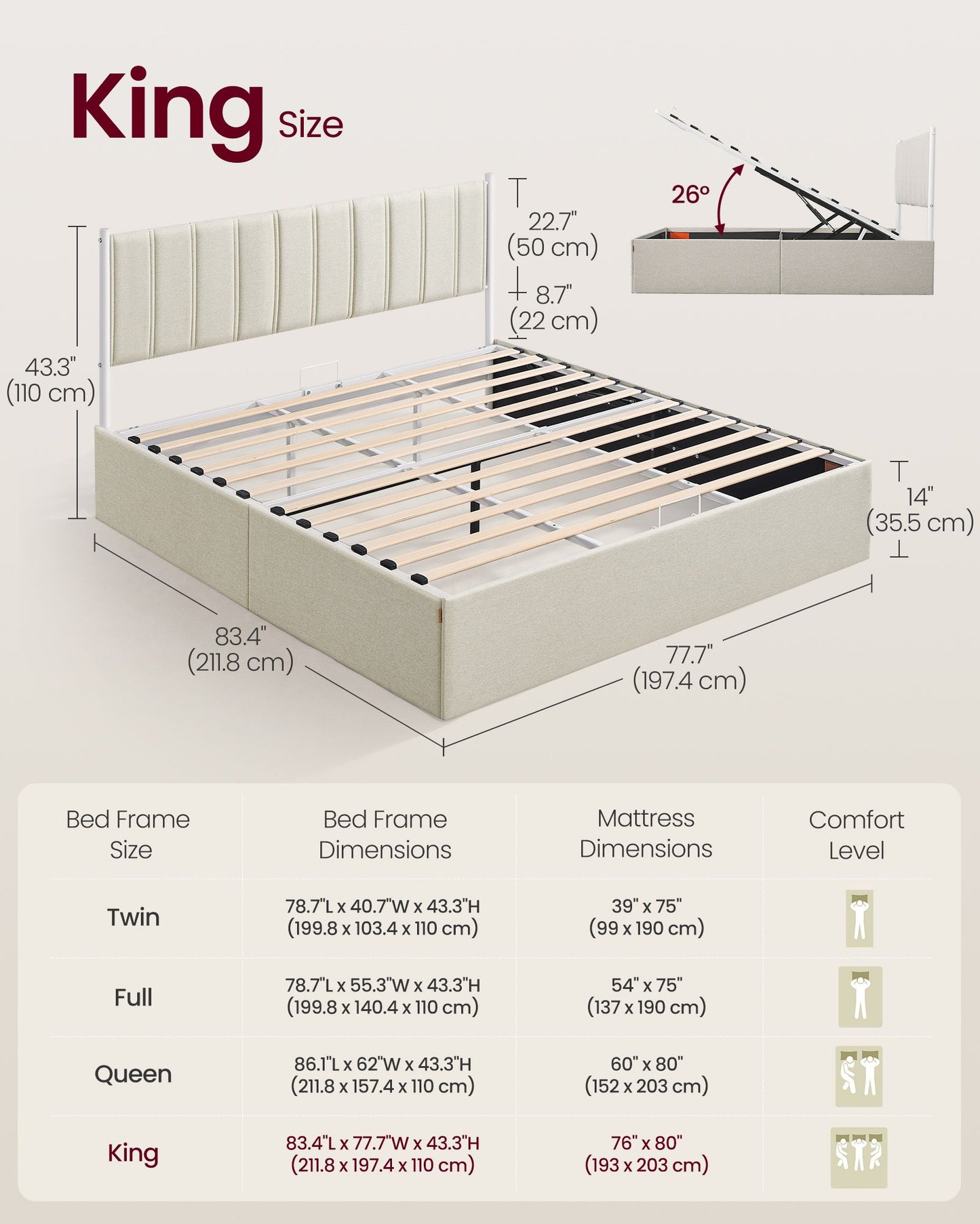 Lift Up Storage Bed Frame King Size