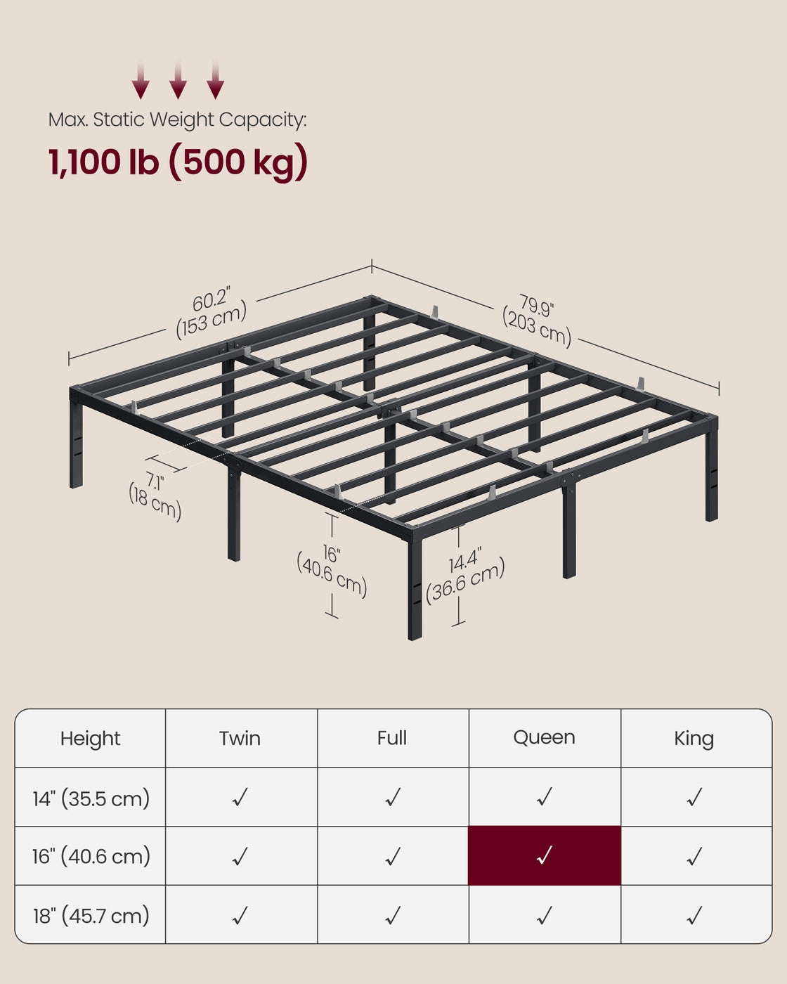Twin Metal Bed Frame 16 Inches Tall - image 22