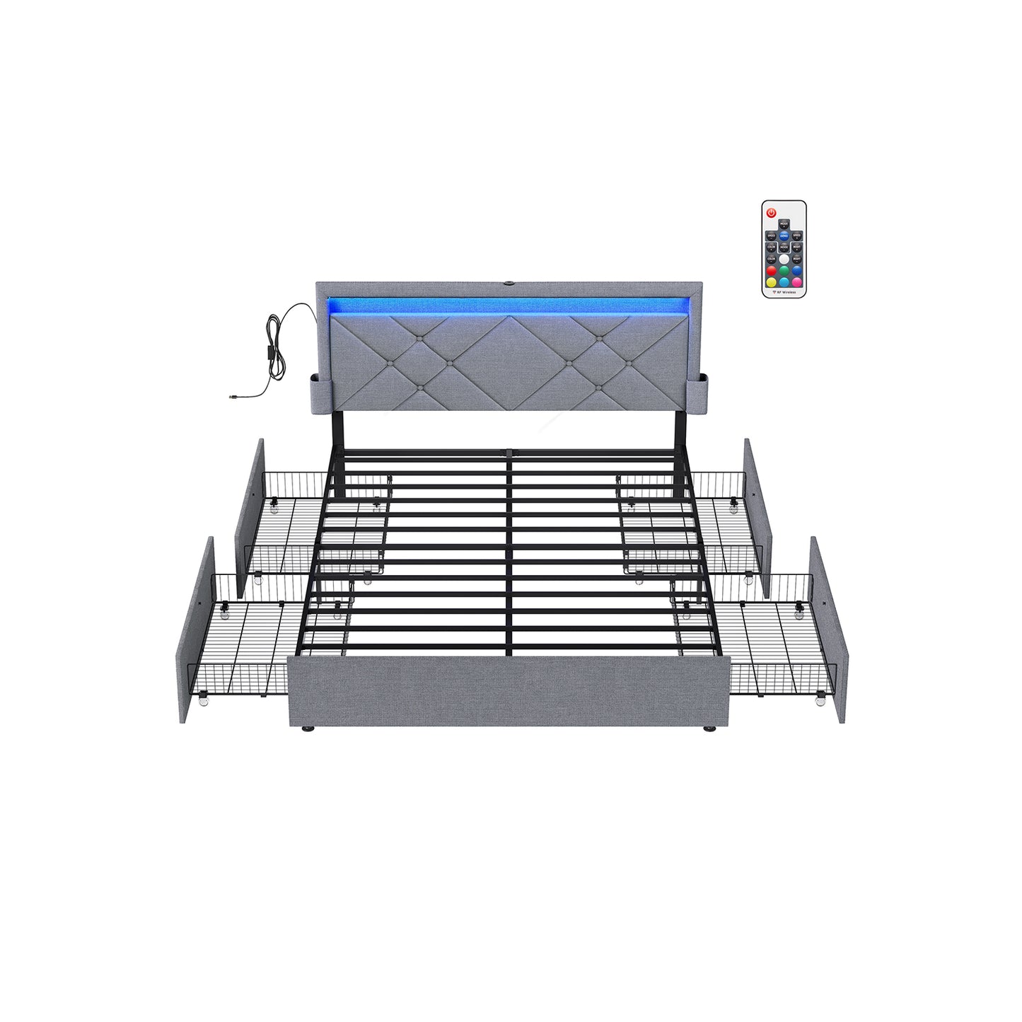 LED Bed Frame Queen Size with Headboard and 4 Drawers - image 1