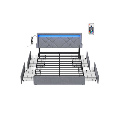 LED Bed Frame Queen Size with Headboard and 4 Drawers - image 1