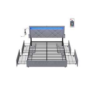 LED Bed Frame Queen Size with Headboard and 4 Drawers