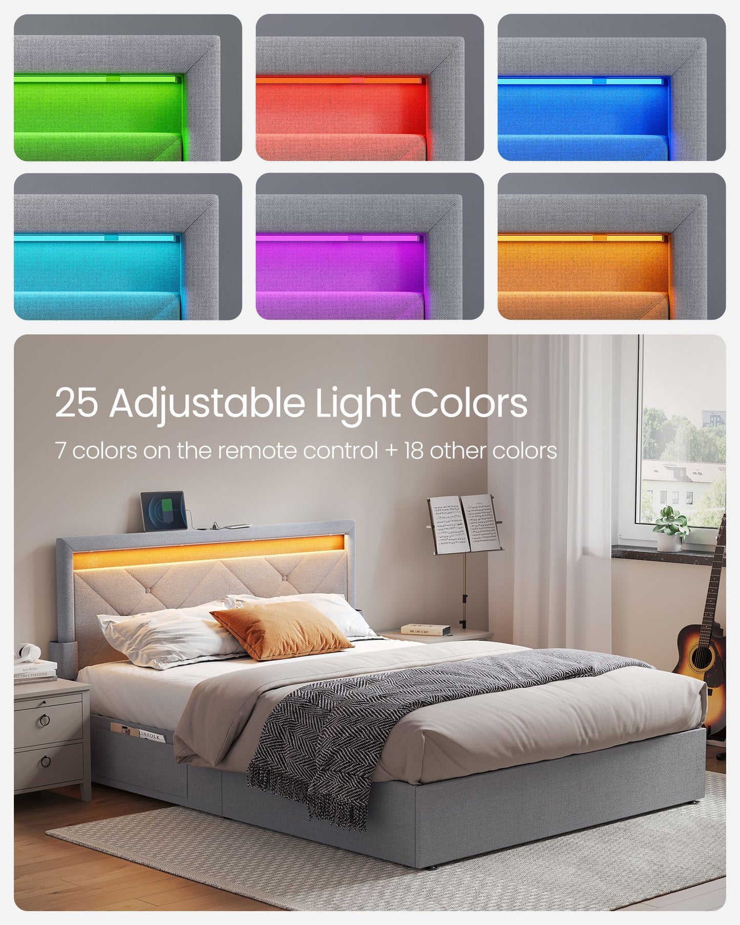 LED Bed Frame Queen Size with Headboard and 4 Drawers - image 2