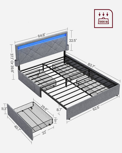 LED Bed Frame Queen Size with Headboard and 4 Drawers - image 6