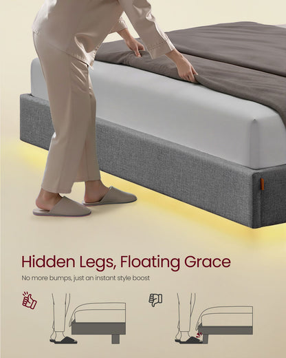 Queen Size Floating Bed Frame with LED Lights