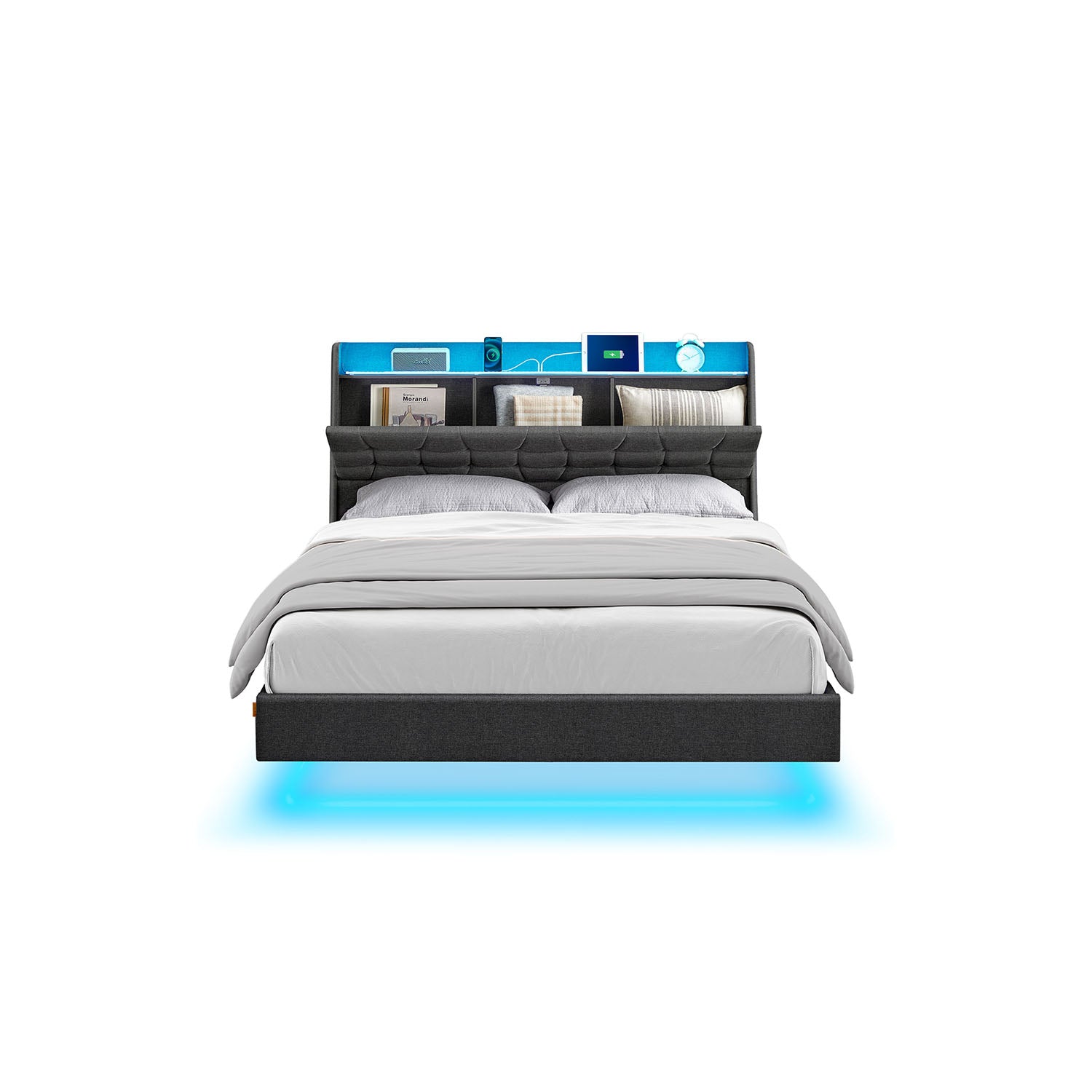 Queen Size Floating Bed Frame with LED Lights