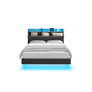 Queen Size Floating Bed Frame with LED Lights