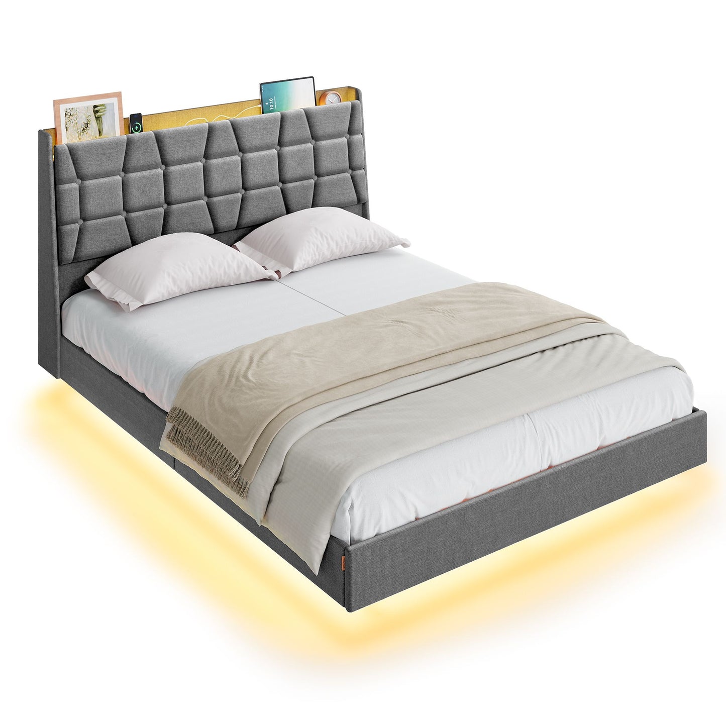 Full Size Floating Bed Frame with LED Lights