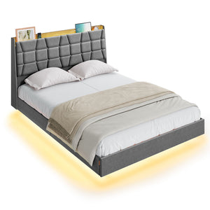 Full Size Floating Bed Frame with LED Lights