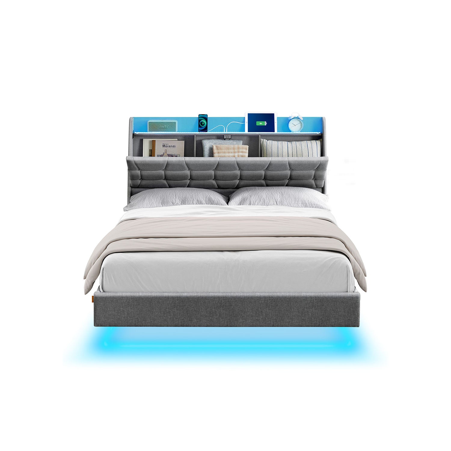 Full Size Floating Bed Frame with LED Lights