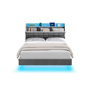Full Size Floating Bed Frame with LED Lights