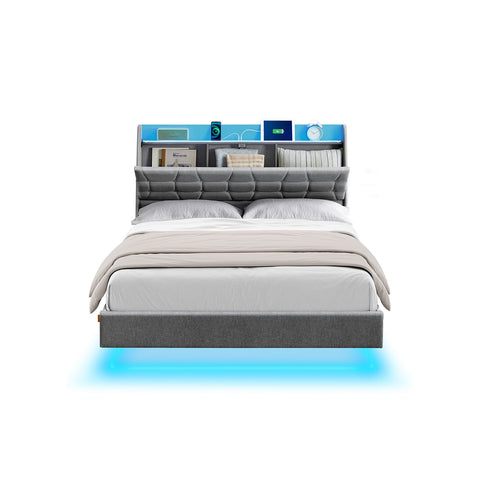 Full Size Floating Bed Frame with LED Lights