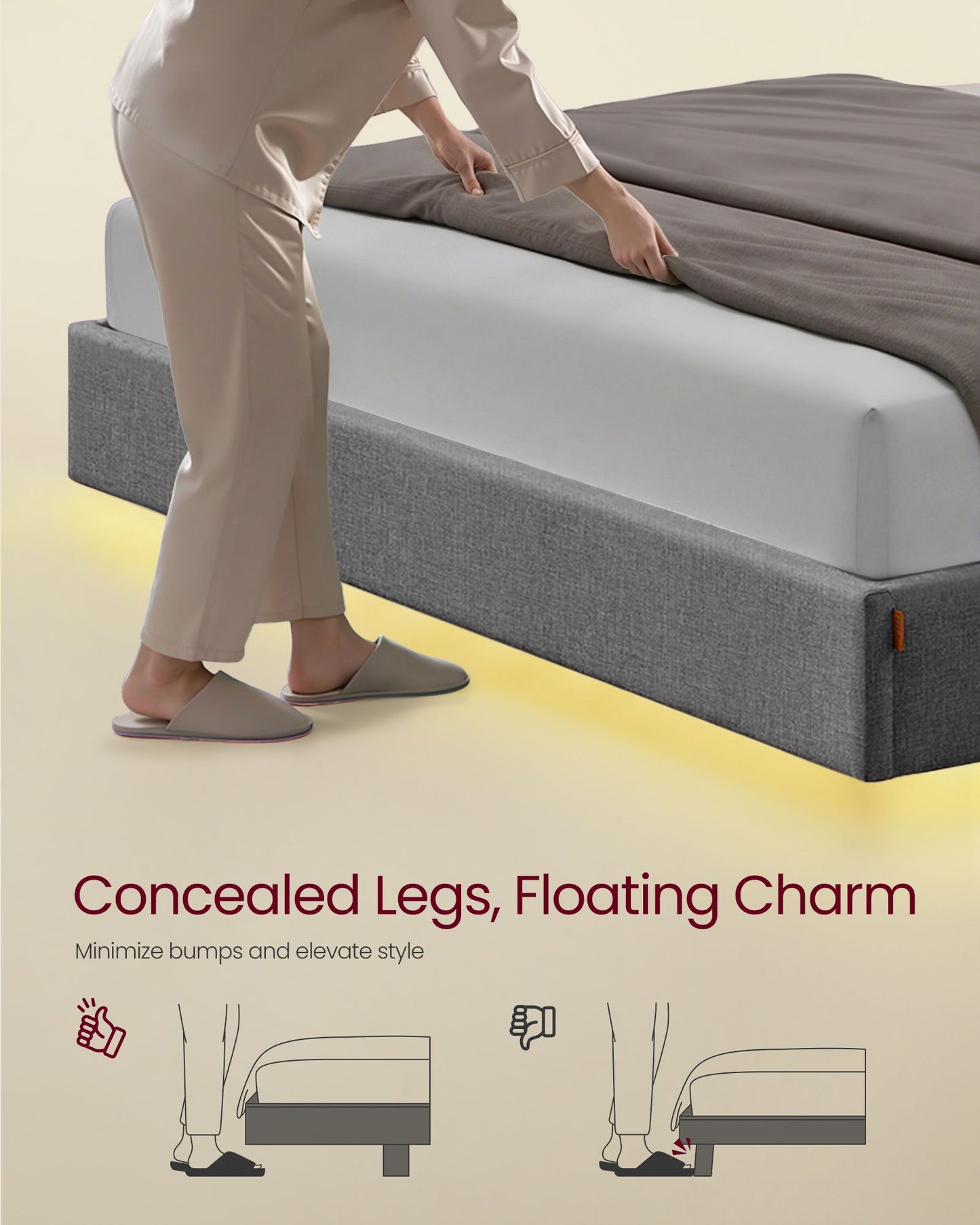 Full Size Floating Bed Frame with LED Lights