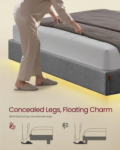 Full Size Floating Bed Frame with LED Lights