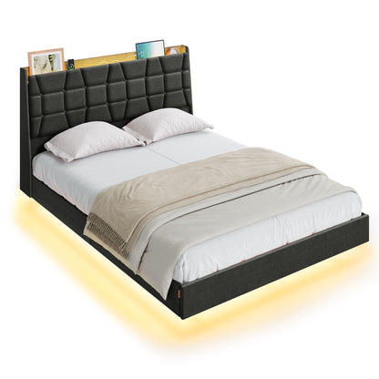 Full Size Floating Bed Frame with LED Lights