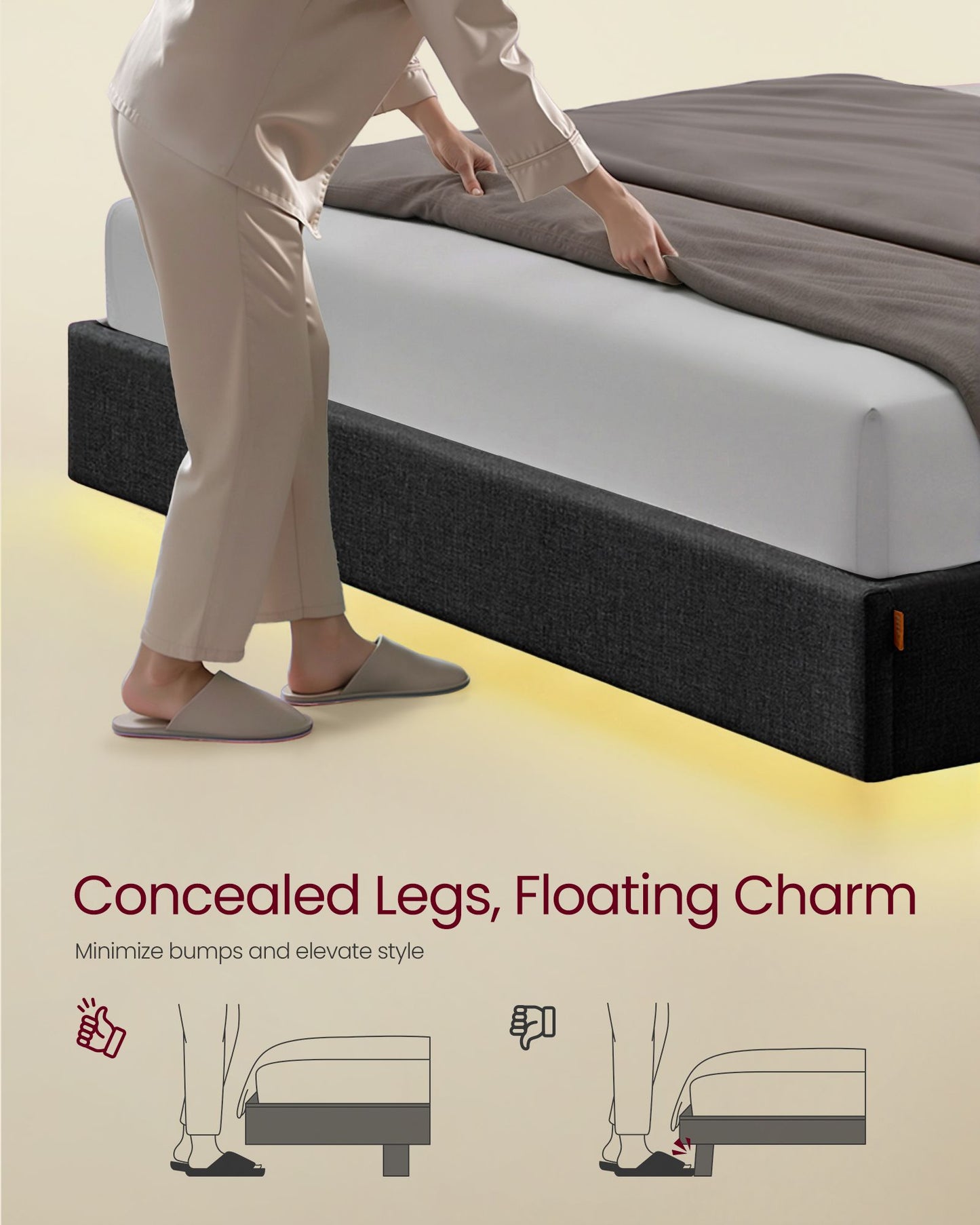 Full Size Floating Bed Frame with LED Lights