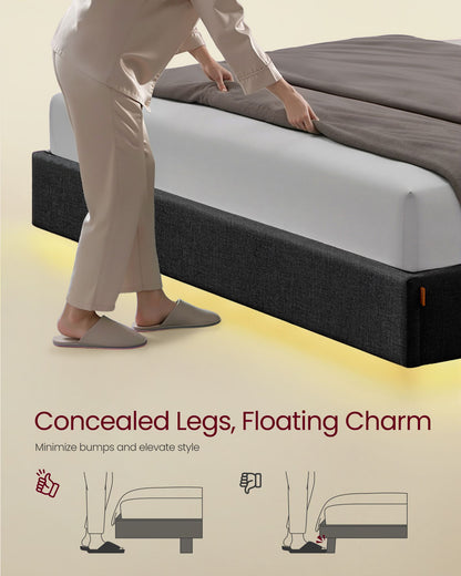 Full Size Floating Bed Frame with LED Lights